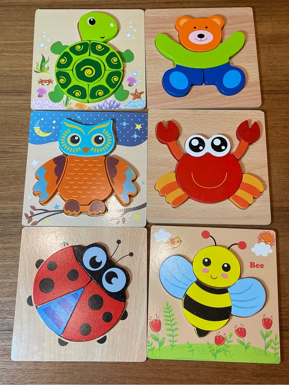 Wooden Animal Puzzle Set, 6 Pack Montessori Learning Toy